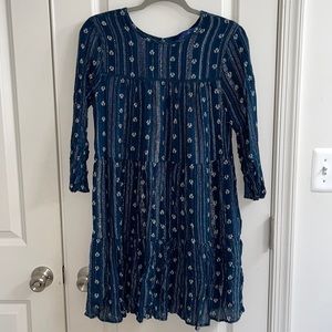 Navy Blue and Silver Long Sleeve Tiered Dress